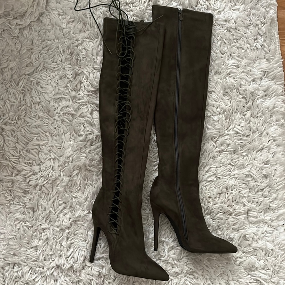 Suede Olive Thigh High Boots 8 🫒
